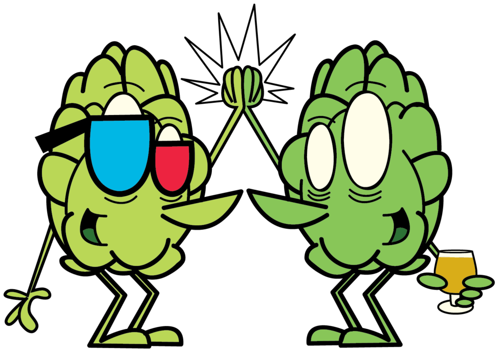 two hop characters high fiving